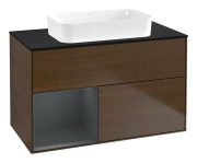 Тумба под раковину Villeroy & Boch Finion 100х50,1 см с подсветкой МДФ шпон грецкого ореха/стекло черное матовое F652HGGN