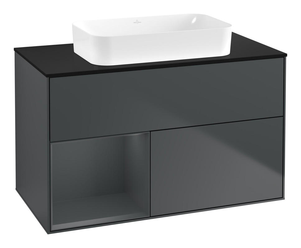 Тумба под раковину Villeroy & Boch Finion 100х50,1 см с подсветкой МДФ темно-синий матовый лак/стекло черное матовое F652HGHG