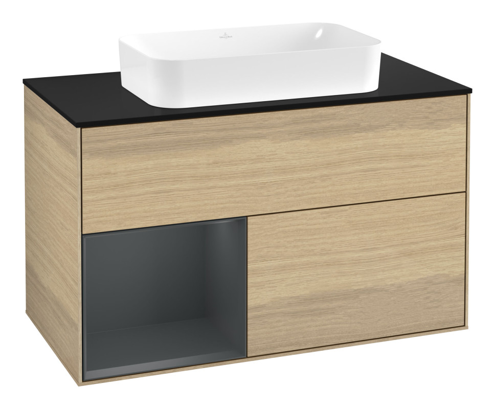 Тумба под раковину Villeroy & Boch Finion 100х50,1 см с подсветкой МДФ шпон дуба/стекло черное матовое F652HGPC