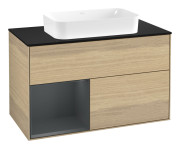 Тумба под раковину Villeroy & Boch Finion 100х50,1 см с подсветкой МДФ шпон дуба/стекло черное матовое F652HGPC