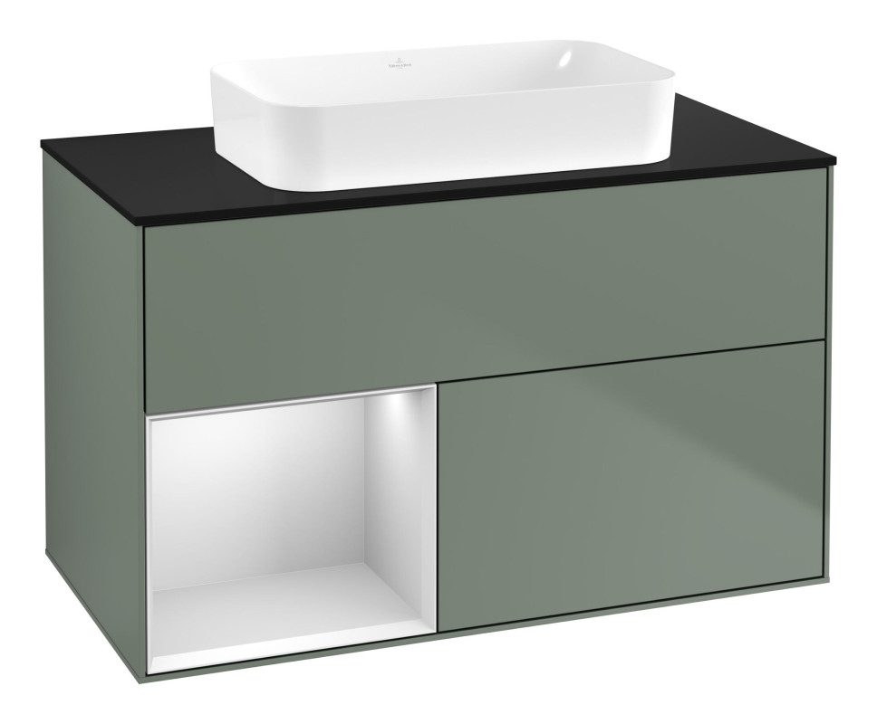 Тумба під раковину Villeroy & Boch Finion 100х50,1 см із підсвічуванням МДФ оливковий матовий лак/скло чорне матове F652MTGM