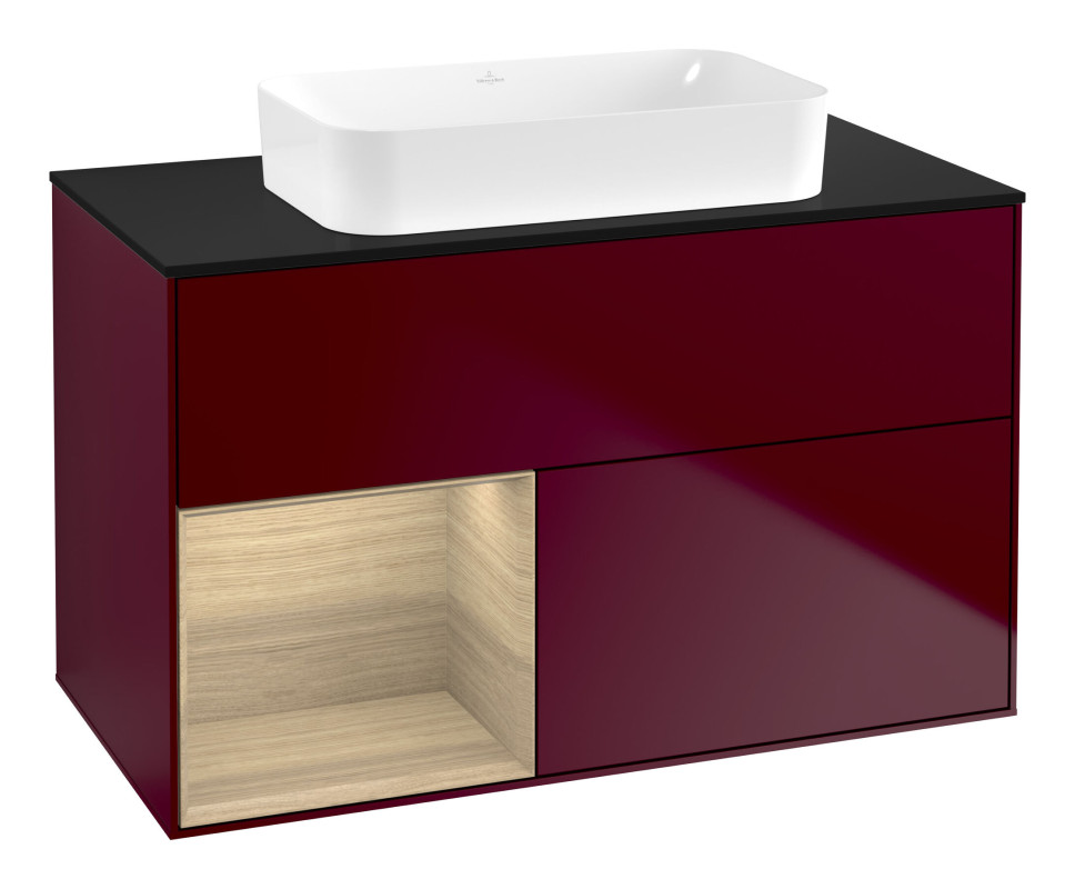 Тумба под раковину Villeroy & Boch Finion 100х50,1 см с подсветкой МДФ пион матовый лак/стекло черное матовое F652PCHB