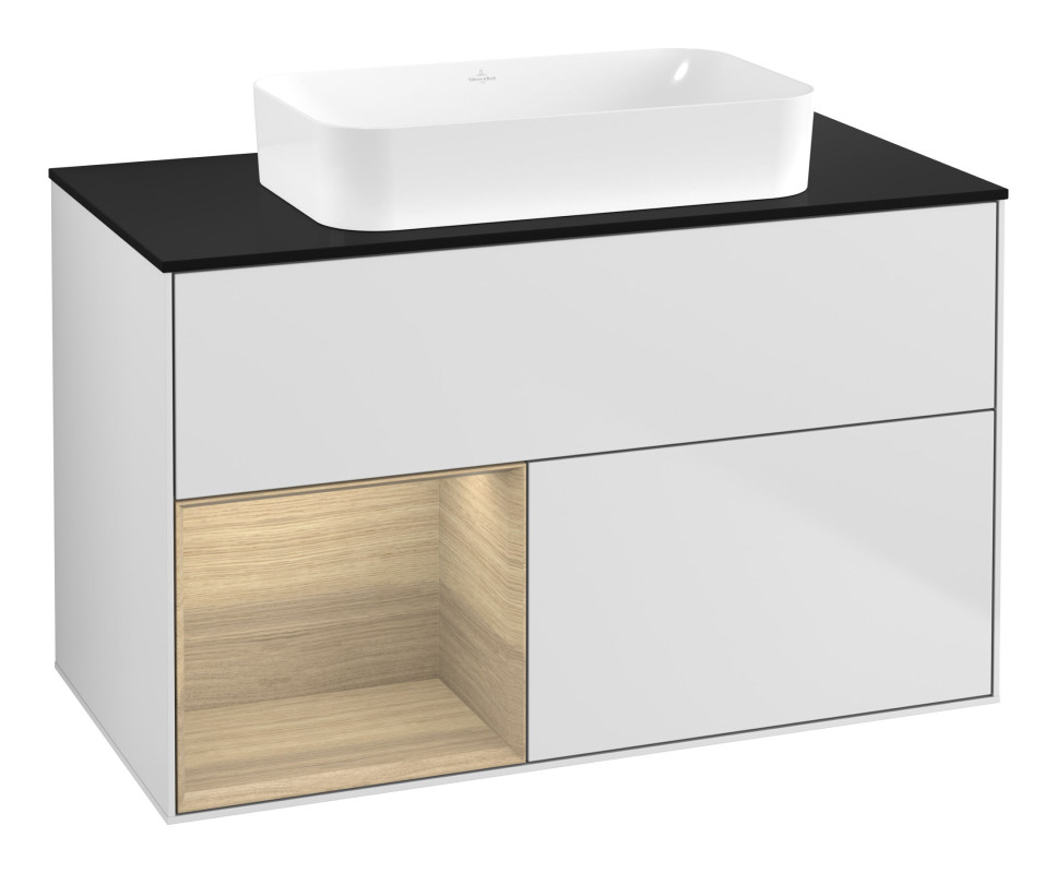Тумба под раковину Villeroy & Boch Finion 100х50,1 см с подсветкой МДФ белый матовый лак/стекло черное матовое F652PCMT