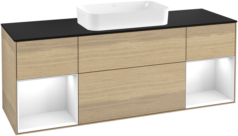 Тумба под раковину Villeroy & Boch Finion 160х50,1 см с подсветкой МДФ шпон дуба/стекло черное матовое F332GFPC