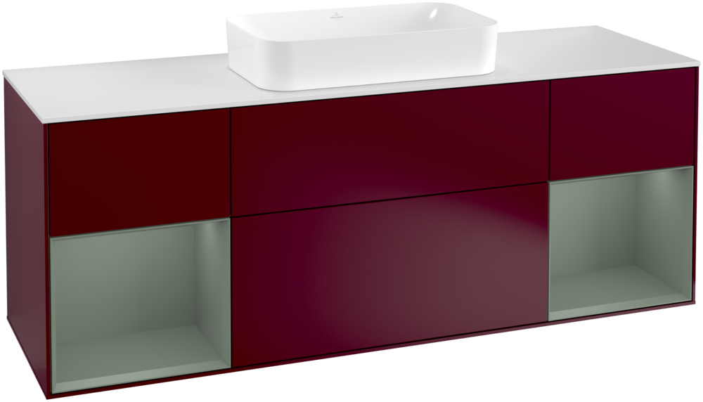 Тумба под раковину Villeroy & Boch Finion 160х50,1 см с подсветкой МДФ пион матовый лак/стекло белое матовое F331GMHB