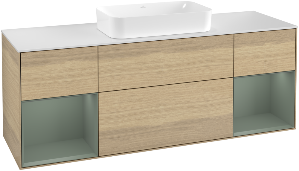 Тумба под раковину Villeroy & Boch Finion 160х50,1 см с подсветкой МДФ шпон дуба/стекло белое матовое F331GMPC