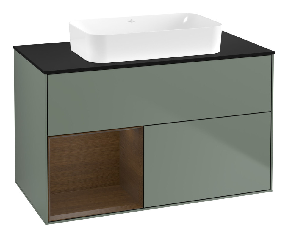 Тумба під раковину Villeroy & Boch Finion 100х50,1 см із підсвічуванням МДФ оливковий матовий лак/скло чорне матове F652GNGM