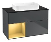 Тумба під раковину Villeroy & Boch Finion 100х50,1 см із підсвічуванням МДФ темно-синій матовий лак/скло чорне матове F652HFHG