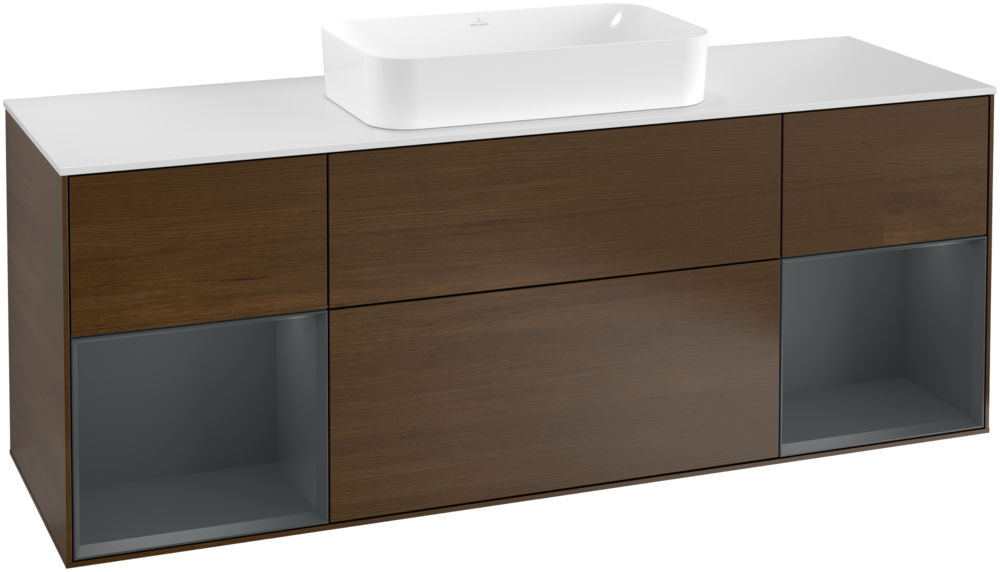 Тумба под раковину Villeroy & Boch Finion 160х50,1 см с подсветкой МДФ шпон грецкого ореха/стекло белое матовое F331HGGN