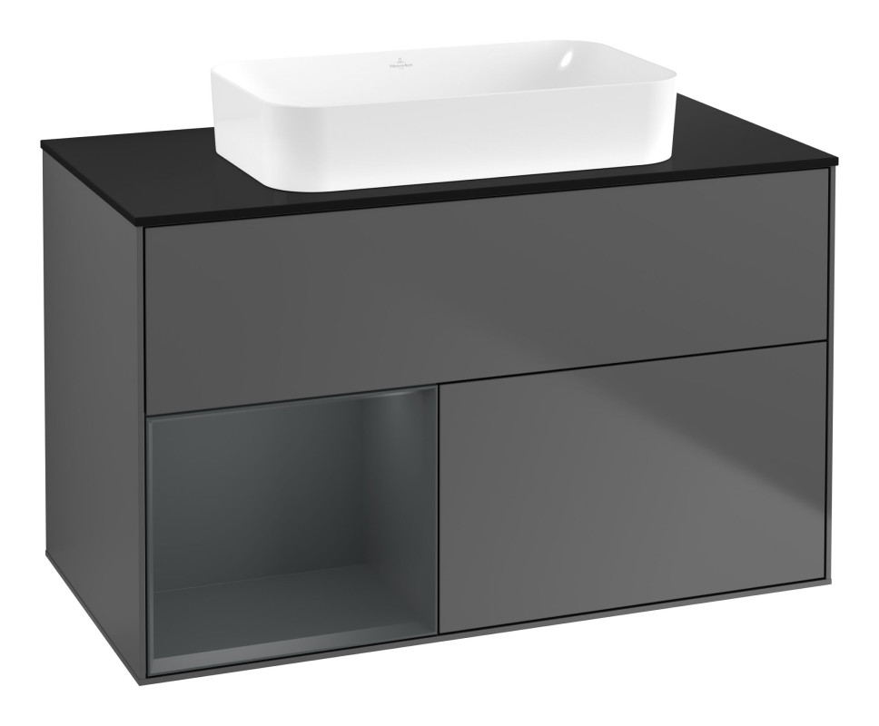 Тумба під раковину Villeroy & Boch Finion 100х50,1 см з підсвічуванням МДФ антрацит матовий лак/скло чорне матове F652HGGK