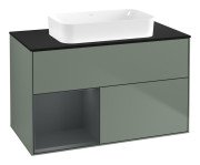 Тумба под раковину Villeroy & Boch Finion 100х50,1 см с подсветкой МДФ оливковый матовый лак/стекло черное матовое F652HGGM