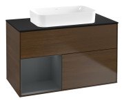 Тумба під раковину Villeroy & Boch Finion 100х50,1 см із підсвічуванням МДФ шпон волоського горіха/скло чорне матове F652HGGN