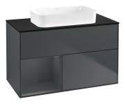 Тумба під раковину Villeroy & Boch Finion 100х50,1 см із підсвічуванням МДФ темно-синій матовий лак/скло чорне матове F652HGHG
