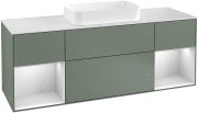Тумба під раковину Villeroy & Boch Finion 160х50,1 см із підсвічуванням МДФ оливковий матовий лак/скло біле матове F331MTGM