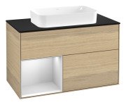 Тумба под раковину Villeroy & Boch Finion 100х50,1 см с подсветкой МДФ шпон дуба/стекло черное матовое F652MTPC