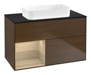 Тумба под раковину Villeroy & Boch Finion 100х50,1 см с подсветкой МДФ шпон грецкого ореха/стекло черное матовое F652PCGN