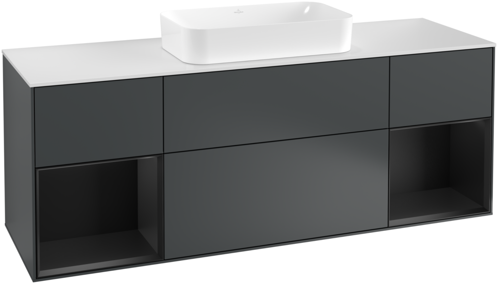 Тумба під раковину Villeroy & Boch Finion 160х50,1 см із підсвічуванням МДФ темно-синій матовий лак/скло біле матове F331PDHG