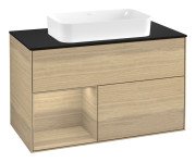 Тумба под раковину Villeroy & Boch Finion 100х50,1 см с подсветкой МДФ шпон дуба/стекло черное матовое F652PCPC