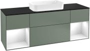 Тумба под раковину Villeroy & Boch Finion 160х50,1 см с подсветкой МДФ оливковый матовый лак/стекло черное матовое F332GFGM