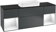 Тумба под раковину Villeroy & Boch Finion 160х50,1 см с подсветкой МДФ темно-синий матовый лак/стекло черное матовое F332GFHG