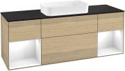 Тумба под раковину Villeroy & Boch Finion 160х50,1 см с подсветкой МДФ шпон дуба/стекло черное матовое F332GFPC