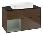 Тумба под раковину Villeroy & Boch Finion 100х50,1 см с подсветкой МДФ шпон грецкого ореха/стекло черное матовое F652GMGN