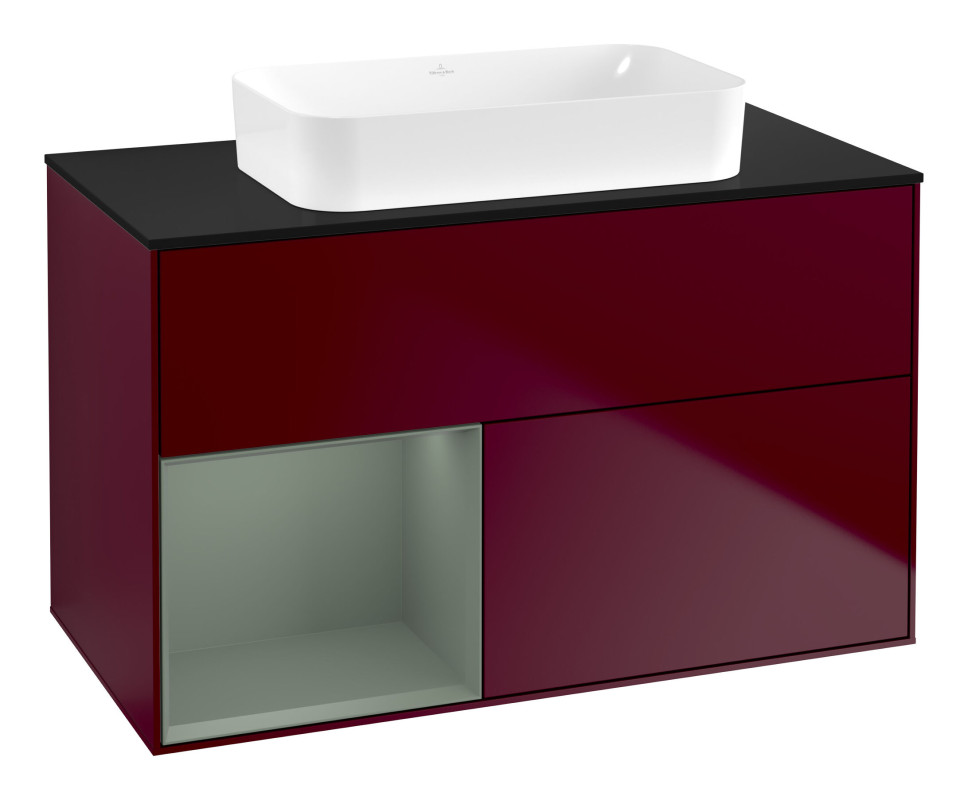 Тумба під раковину Villeroy & Boch Finion 100х50,1 см з підсвічуванням МДФ півонія матовий лак/скло чорне матове F652GMHB