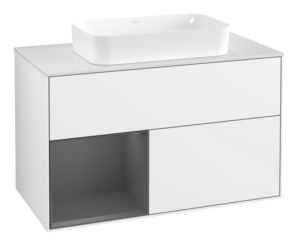 Тумба под раковину Villeroy & Boch Finion 100х50,1 см с подсветкой МДФ глянцевый белый лак/стекло белое матовое G651GKGF