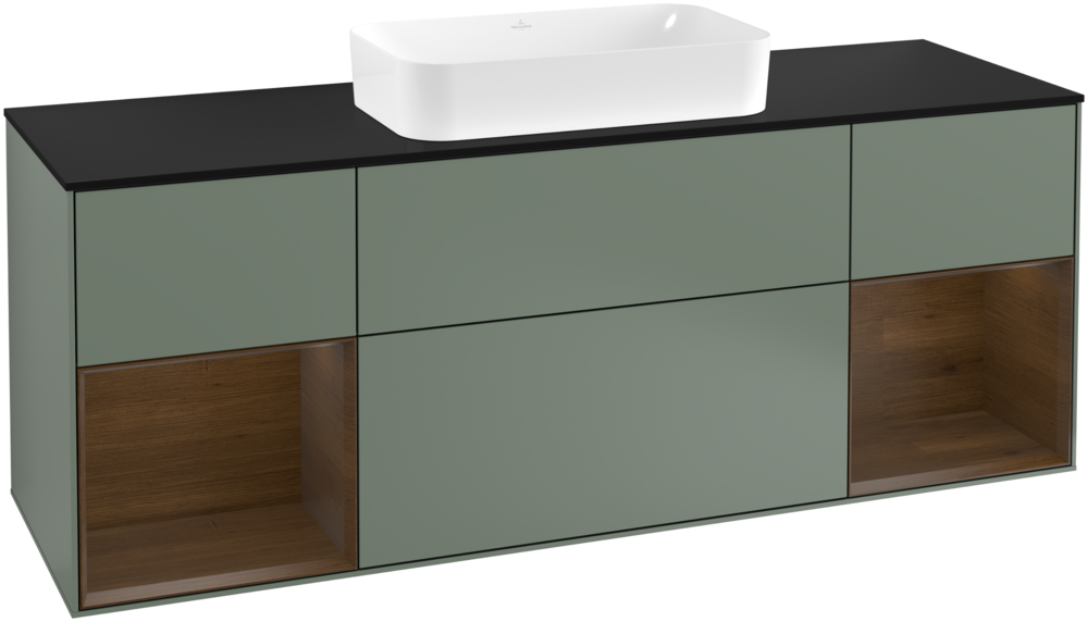 Тумба под раковину Villeroy & Boch Finion 160х50,1 см с подсветкой МДФ оливковый матовый лак/стекло черное матовое F332GNGM