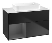 Тумба під раковину Villeroy & Boch Finion 100х50,1 см із підсвічуванням МДФ чорний матовий лак/скло біле матове G651GKPD