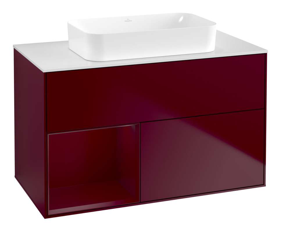 Тумба под раковину Villeroy & Boch Finion 100х50,1 см с подсветкой МДФ пион матовый лак/стекло белое матовое G651HBHB