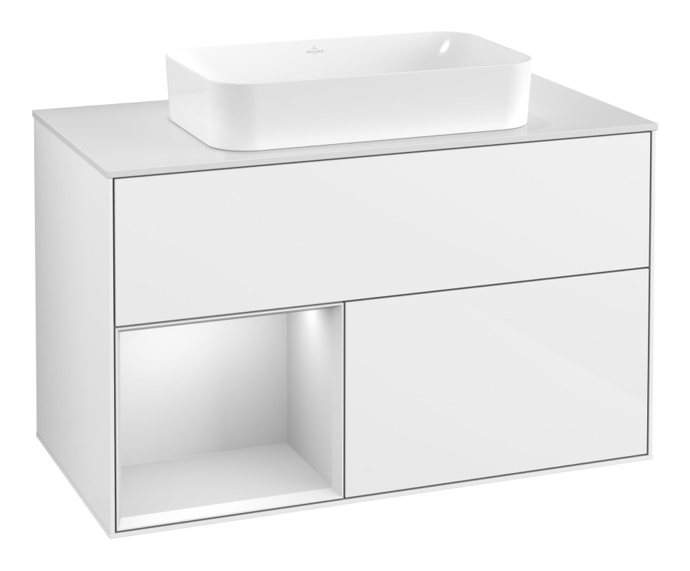 Тумба под раковину Villeroy & Boch Finion 100х50,1 см с подсветкой МДФ глянцевый белый лак/стекло белое матовое G651MTGF