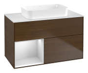 Тумба під раковину Villeroy & Boch Finion 100х50,1 см із підсвічуванням МДФ шпон волоського горіха/скло біле матове G651MTGN