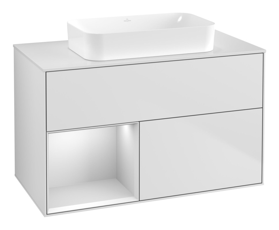 Тумба під раковину Villeroy & Boch Finion 100х50,1 см із підсвічуванням МДФ білий матовий лак/скло біле матове G651MTMT