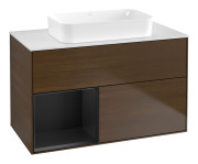 Тумба под раковину Villeroy & Boch Finion 100х50,1 см с подсветкой МДФ шпон грецкого ореха/стекло белое матовое G651PDGN