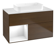 Тумба под раковину Villeroy & Boch Finion 100х50,1 см с подсветкой МДФ шпон грецкого ореха/стекло белое матовое G651GFGN