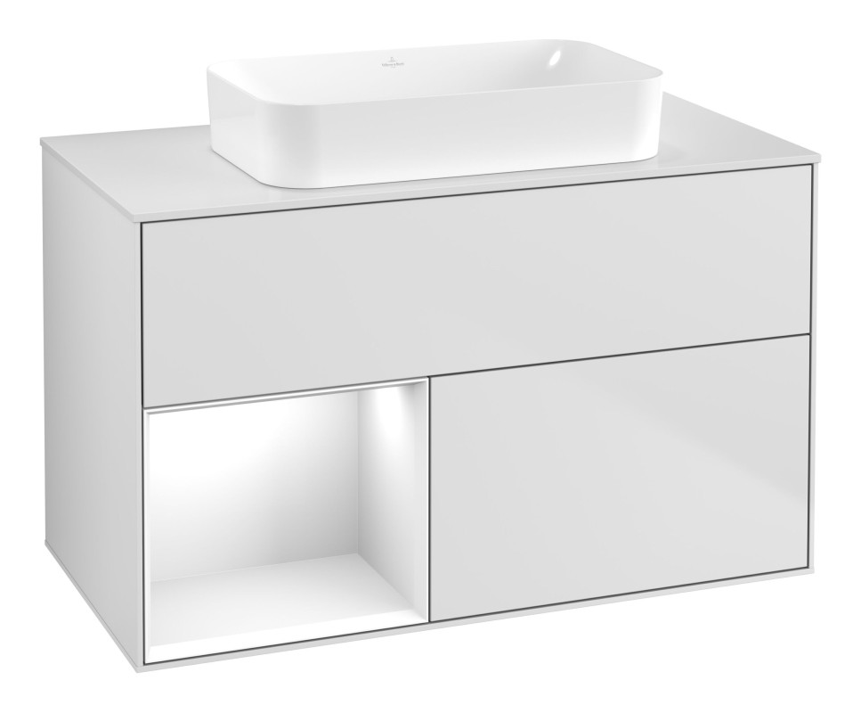 Тумба под раковину Villeroy & Boch Finion 100х50,1 см с подсветкой МДФ белый матовый лак/стекло белое матовое G651GFMT