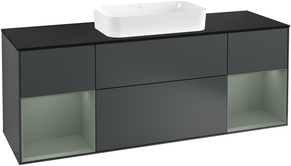  	Тумба под раковину Villeroy & Boch Finion 160х50,1 см с подсветкой МДФ темно-синий матовый лак/стекло черное матовое  F332GMHG