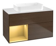 Тумба під раковину Villeroy & Boch Finion 100х50,1 см із підсвічуванням МДФ шпон волоського горіха/скло біле матове G651HFGN