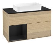 Тумба під раковину Villeroy & Boch Finion 100х50,1 см із підсвічуванням МДФ шпон дуба/скло чорне матове F652PDPC