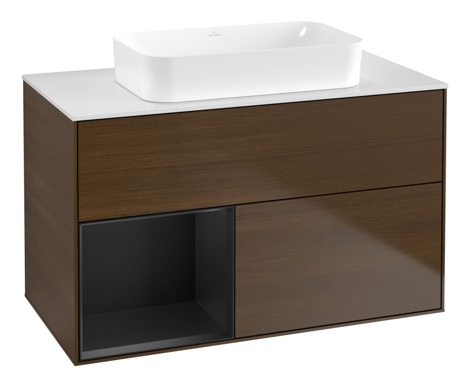 Тумба під раковину Villeroy & Boch Finion 100х50,1 см із підсвічуванням МДФ шпон волоського горіха/скло біле матове G651PDGN