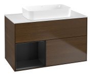 Тумба під раковину Villeroy & Boch Finion 100х50,1 см із підсвічуванням МДФ шпон волоського горіха/скло біле матове G651PDGN