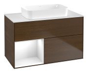 Тумба под раковину Villeroy & Boch Finion 100х50,1 см с подсветкой МДФ шпон грецкого ореха/стекло белое матовое G651GFGN