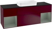 Тумба під раковину Villeroy & Boch Finion 160х50,1 см з підсвічуванням МДФ півонія матовий лак/скло чорне матове F332GMHB