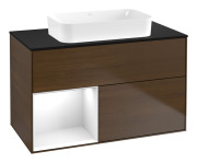 Тумба під раковину Villeroy & Boch Finion 100х50,1 см із підсвічуванням МДФ шпон волоського горіха/скло чорне матове G652GFGN