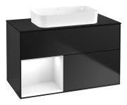 Тумба под раковину Villeroy & Boch Finion 100х50,1 см с подсветкой МДФ черный матовый лак/стекло черное матовое G652GFPD