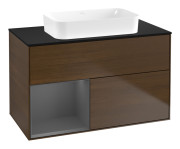 Тумба под раковину Villeroy & Boch Finion 100х50,1 см с подсветкой МДФ шпон грецкого ореха/стекло черное матовое G652GKGN