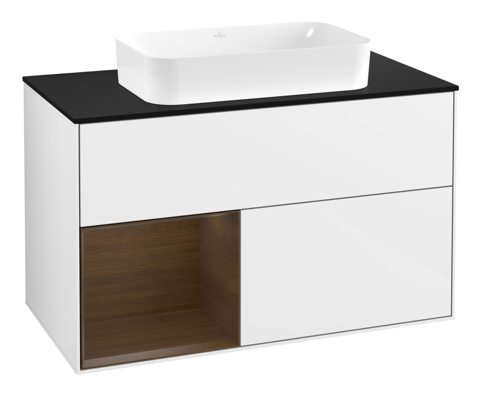 Тумба под раковину Villeroy & Boch Finion 100х50,1 см с подсветкой МДФ глянцевый белый лак/стекло черное матовое G652GNGF