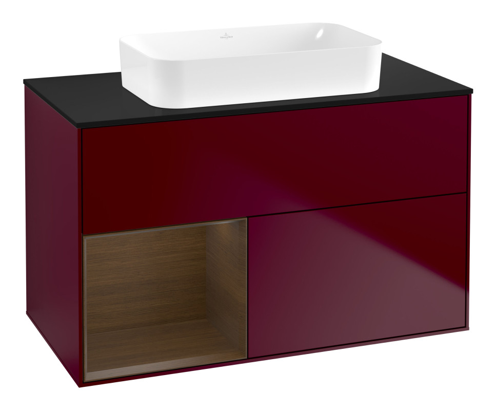 Тумба под раковину Villeroy & Boch Finion 100х50,1 см с подсветкой МДФ пион матовый лак/стекло черное матовое G652GNHB