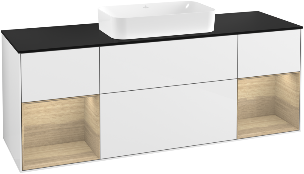 Тумба под раковину Villeroy & Boch Finion 160х50,1 см с подсветкой МДФ глянцевый белый лак/стекло черное матовое F332PCGF